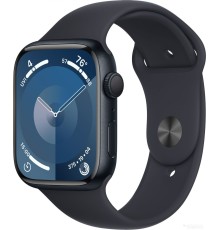 Умные часы Apple Watch Series 9 45 мм (алюминиевый корпус, полуночный/полуночный, спортивный силиконовый ремешок S/M)