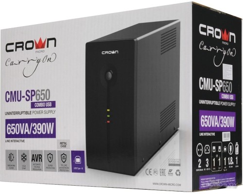 Источник бесперебойного питания CrownMicro CMU-SP650 Combo USB