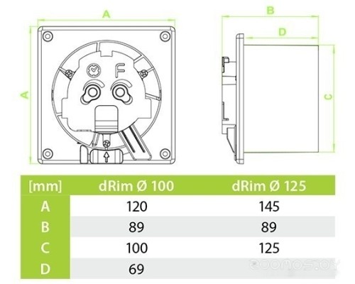 Осевой вентилятор AirRoxy dRim 100DTS-C186