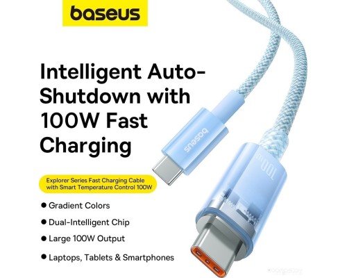 Кабель Baseus Explorer Series Fast Charging with Smart Temperature Control USB Type-C USB Type-C (1 м, голубой)