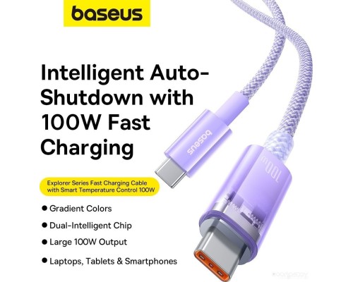 Кабель Baseus Explorer Series Fast Charging with Smart Temperature Control USB Type-C USB Type-C (2 м, фиолетовый)