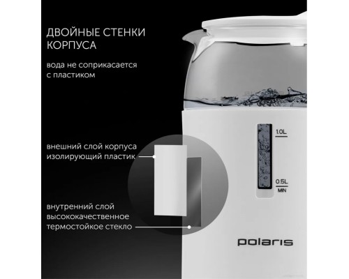 Электрический чайник Polaris PWK 1545CGL Water Way Pro (белый)