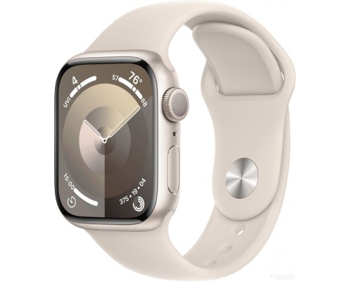 Умные часы Apple Watch Series 9 41 мм (алюминиевый корпус, звездный свет/звездный свет, спортивный силиконовый ремешок M/L)