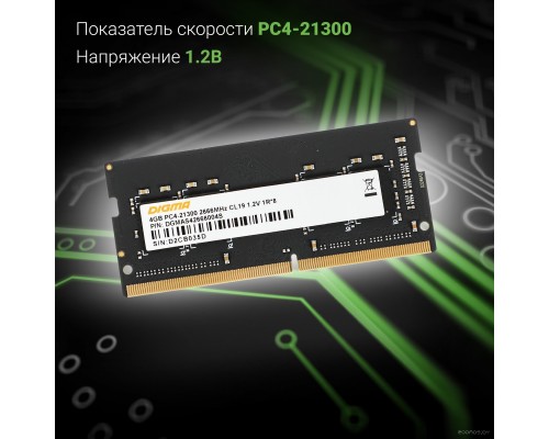 Модуль памяти DIGMA 4ГБ DDR4 SODIMM 2666 МГц DGMAS42666004S