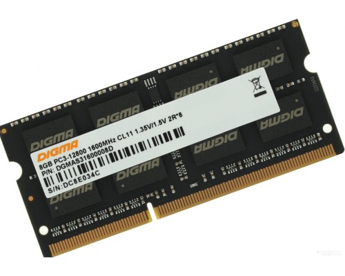 Модуль памяти DIGMA 8ГБ DDR3 SODIMM 1600 МГц DGMAS31600008D