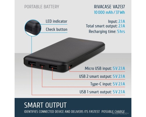 Портативное зарядное устройство RIVACASE VA2137 10000mAh (черный)