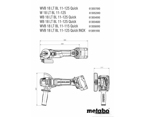 Угловая шлифмашина Metabo WB 18 LT BL 11-125 Quick 613054650 (с 2-мя АКБ, кейс)